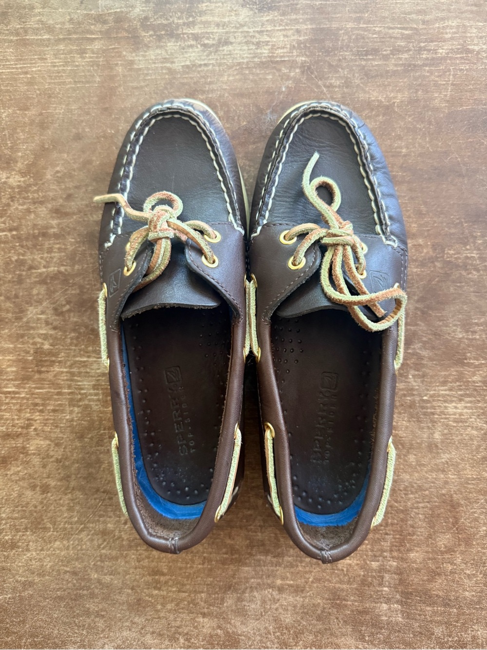 Sperry Brown Leather 2-Eye Boat Shoes with Tan Laces